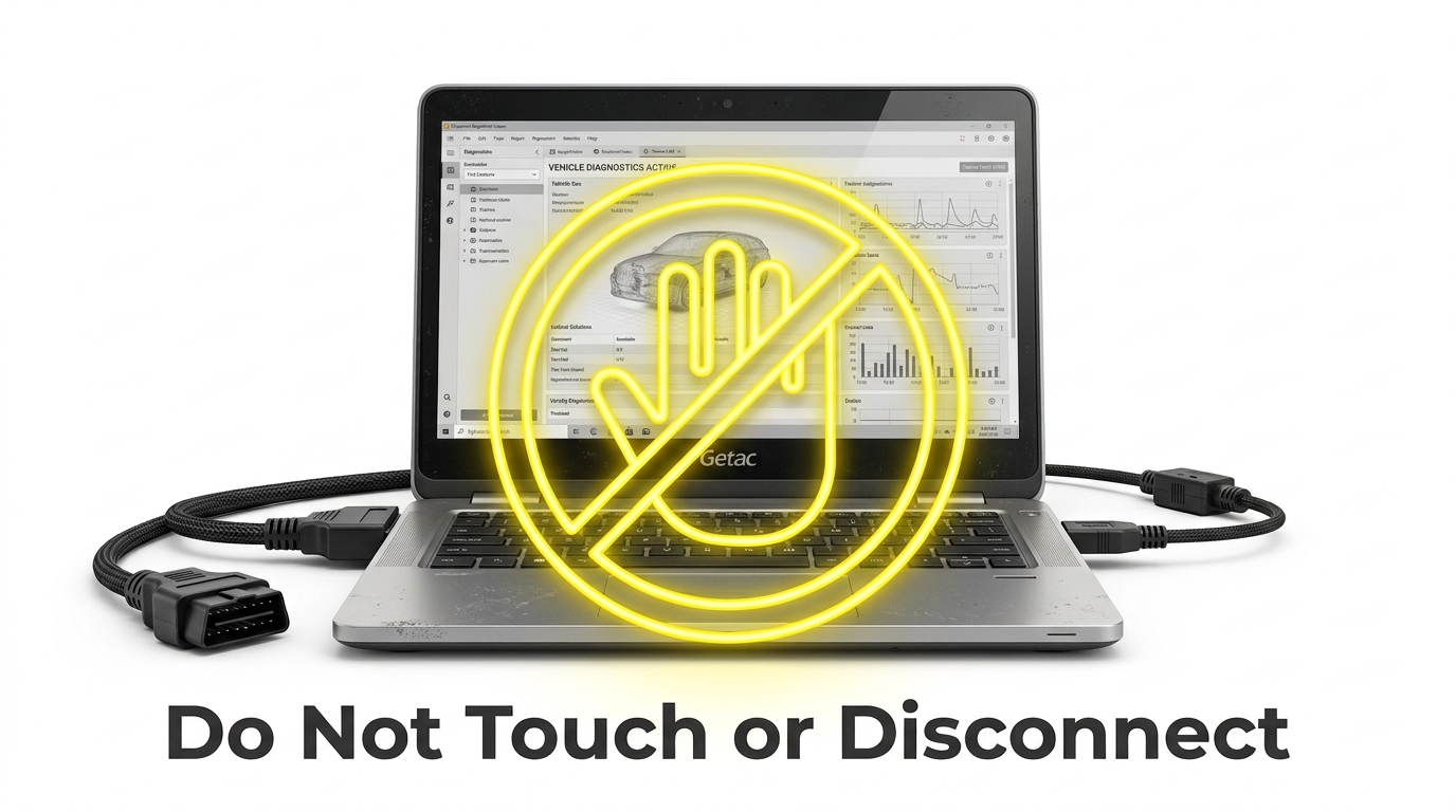 Do not touch or disconnect the diagnostic laptop or interface during an active programming procedure.