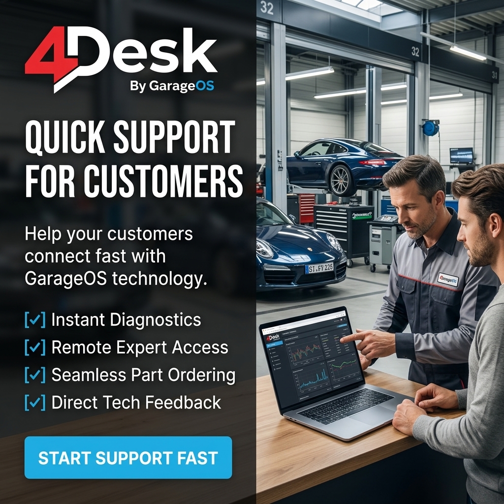 4Desk Quick Support workflow helping automotive workshop customers connect with a remote technician.
